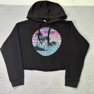 Maui Super Cropped Hoodie Graphic Retro S Black Hawaii Surf Beachy Y2K Oversizd